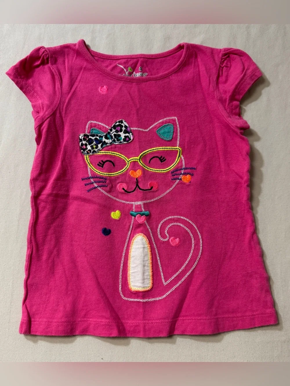Pink Cat Shirt Girl’s 4 Sunglasses Summer Short Sleeve Tee Top Cute Beach Play